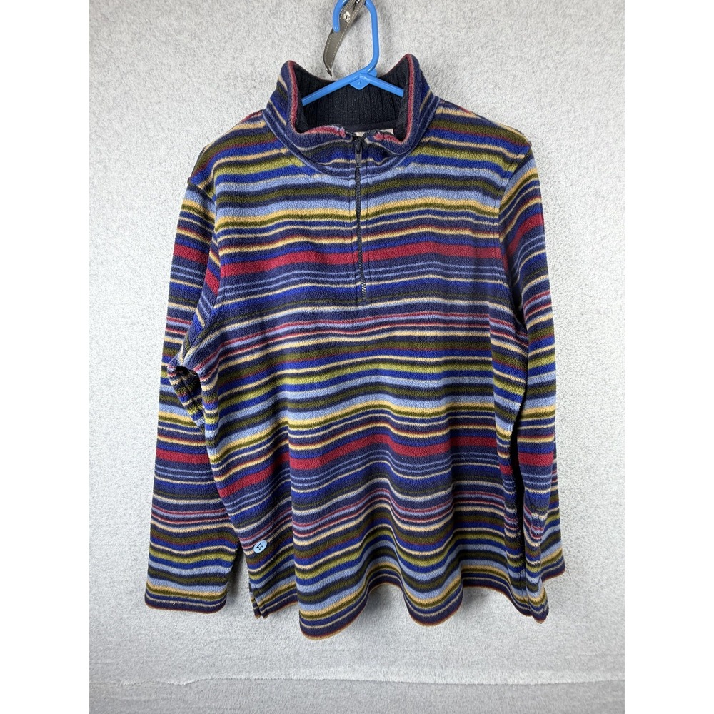 Northcrest Sweater Womens Large Blue Multicolor Striped Fleece 1/4 Zip Mock Neck